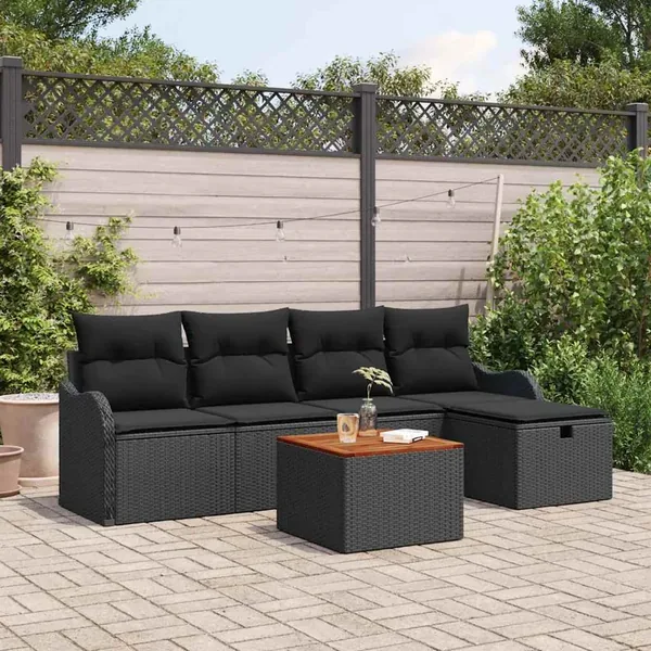 Ensemble de canapé de jardin avec coussin 6 pcs Noir Poly rotin