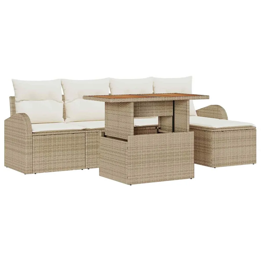 Ensemble de canapé de jardin 6 pcs Beige Poly rotin - 2