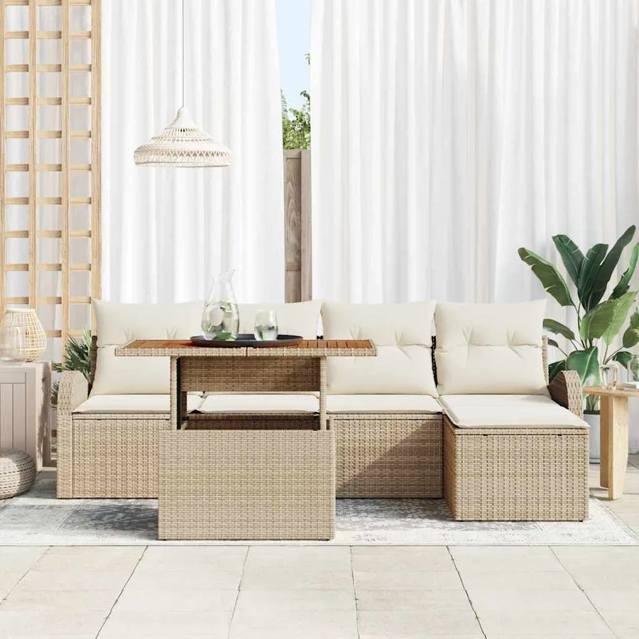 Ensemble de canapé de jardin 6 pcs Beige Poly rotin - 3