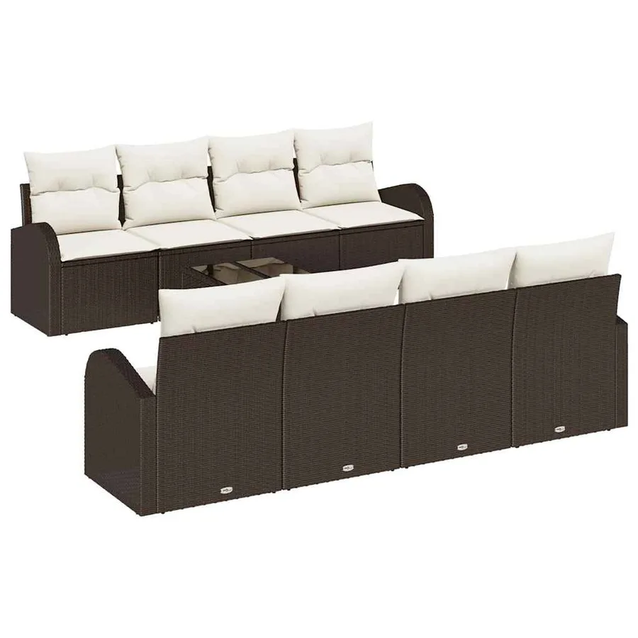 Ensemble de canapé de jardin 9 pcs Marron et Crème polyrotin - 2