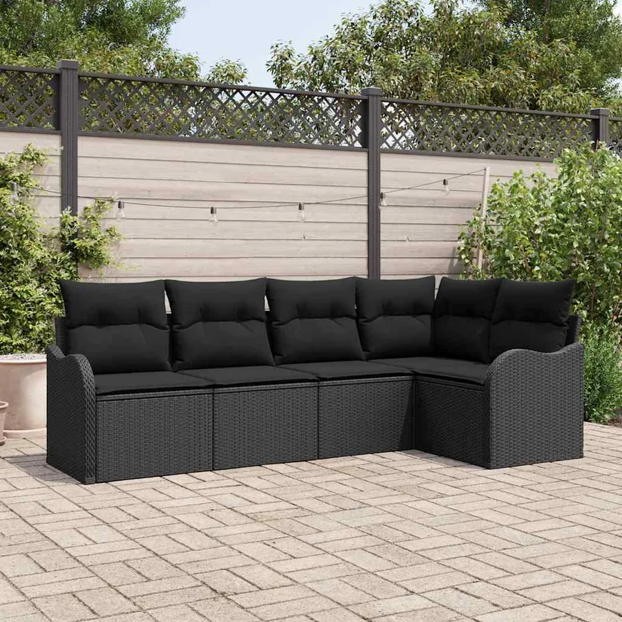 Ensemble de canapé de jardin avec stockage 5 pcs Noir polyrotin
