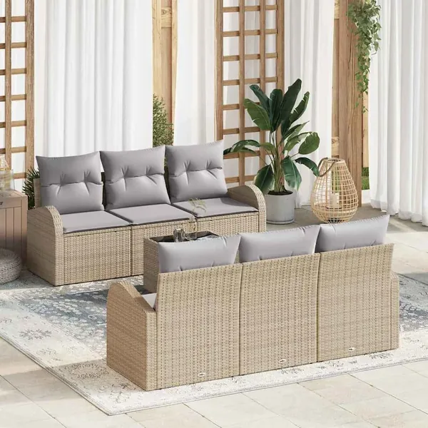 Ensemble de canapé de jardin 7 pcs Beige et gris polyrotin