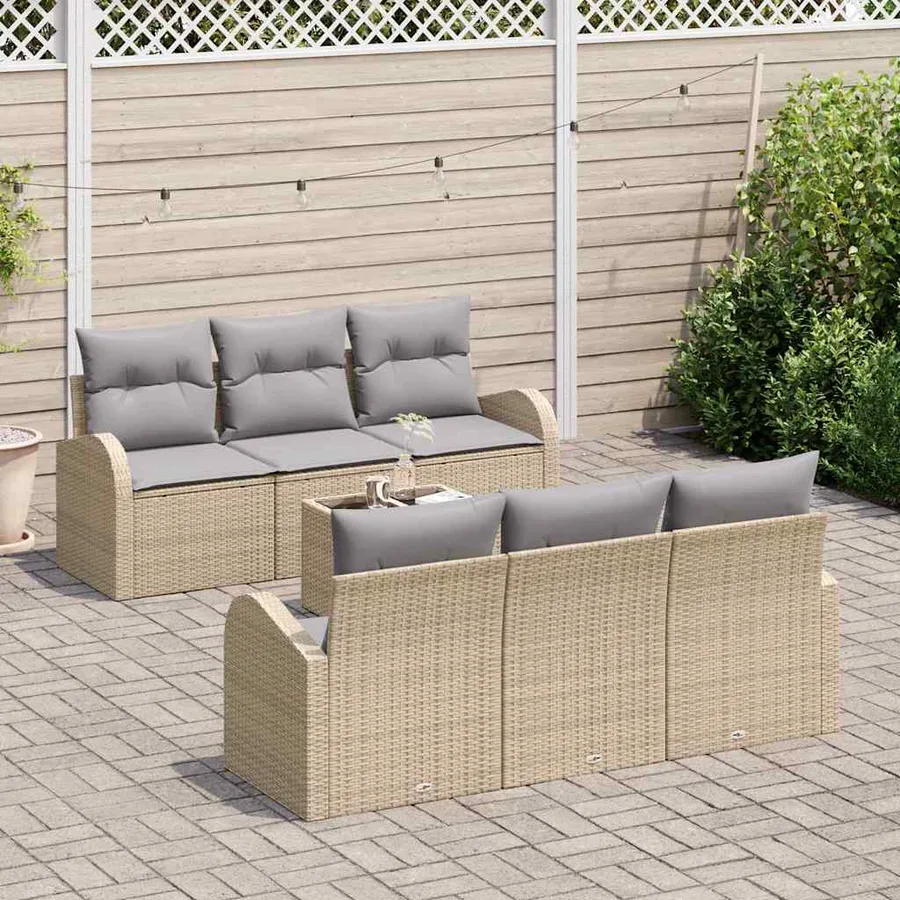 Ensemble de canapé de jardin 7 pcs Beige et gris polyrotin - 3