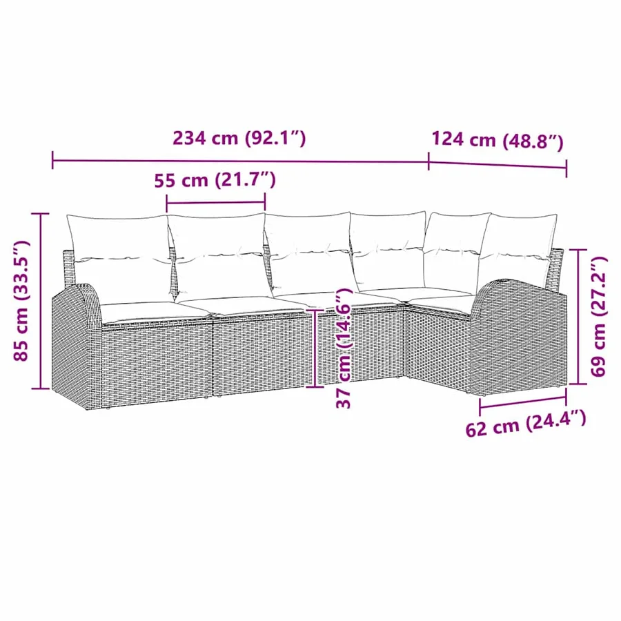 Ensemble de canapé de jardin 5 pcs Marron et blanc polyrotin - 12