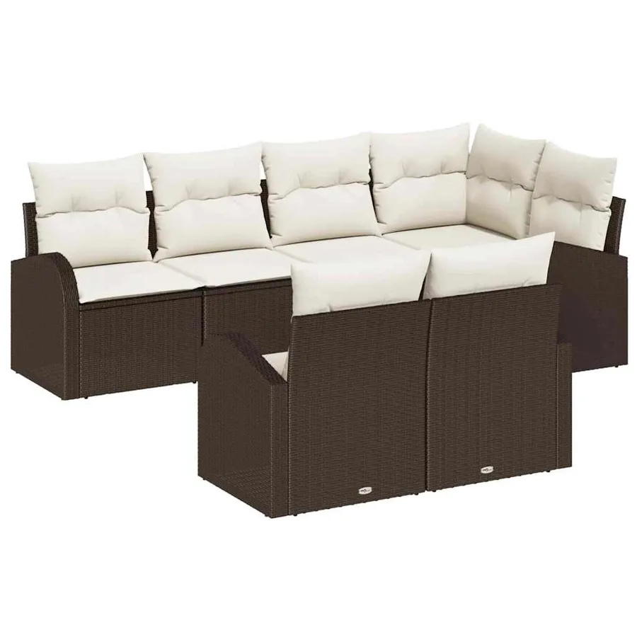 Ensemble de canapé de jardin 7 pcs Marron et blanc polyrotin - 2