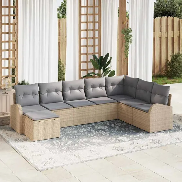 Ensemble de Canapés 8 pcs Beige et gris clair polyrotin