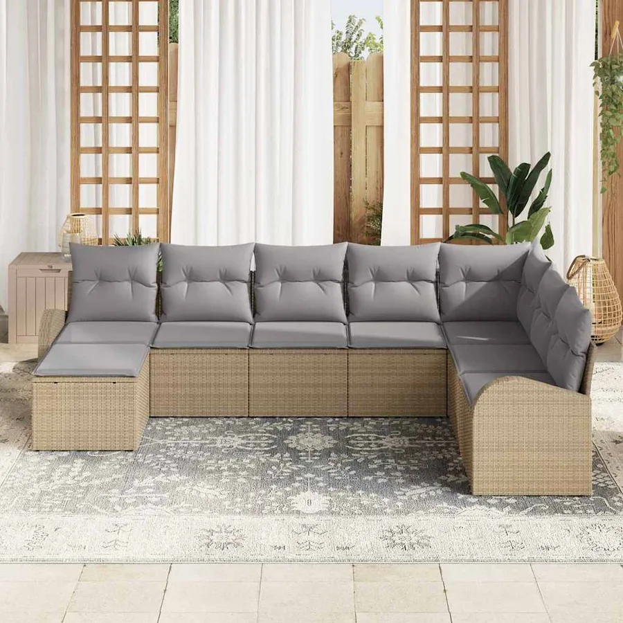 Ensemble de Canapés 8 pcs Beige et gris clair polyrotin - 3