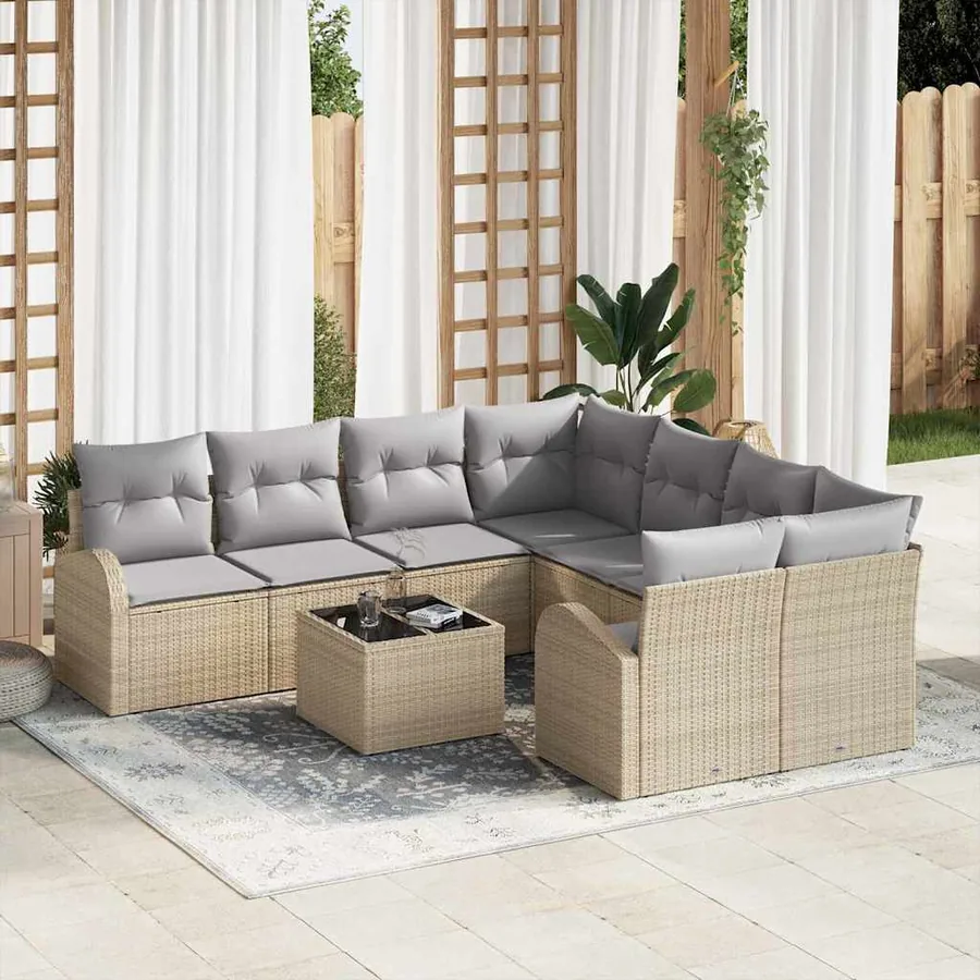 Ensemble de Canapés avec coussin 9 pcs Beige et gris polyrotin