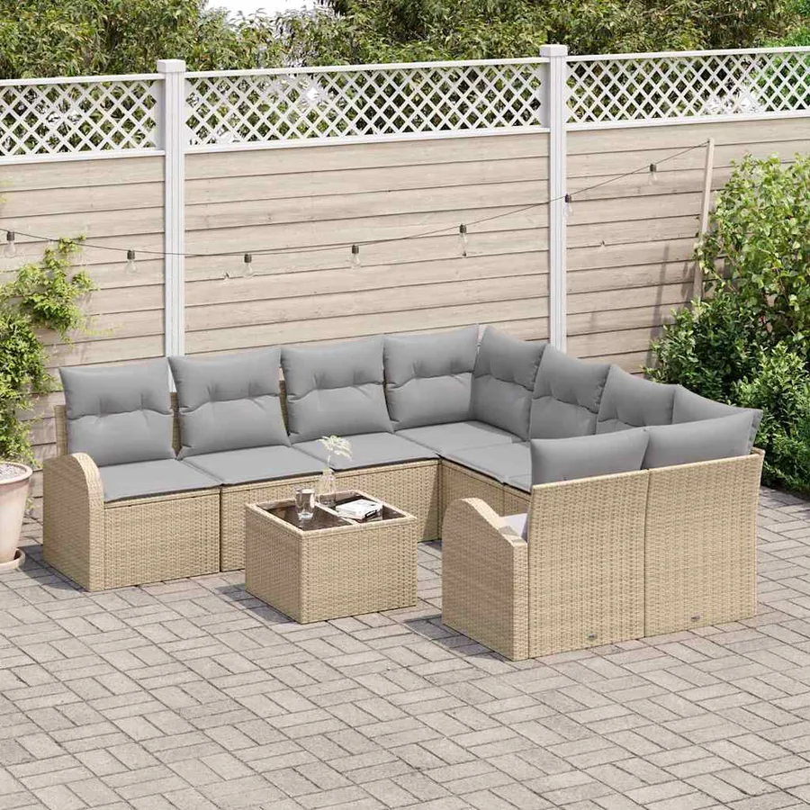 Ensemble de Canapés avec coussin 9 pcs Beige et gris polyrotin - 3