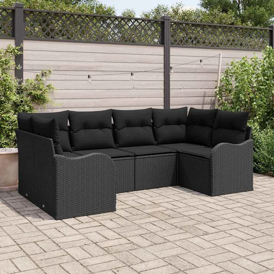 Ensemble de canapé de jardin 6 pcs Noir Poly rotin