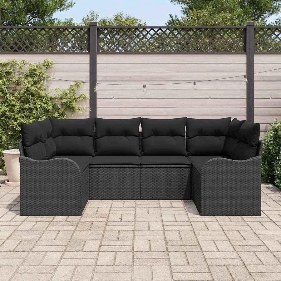Ensemble de canapé de jardin 6 pcs Noir Poly rotin - 3