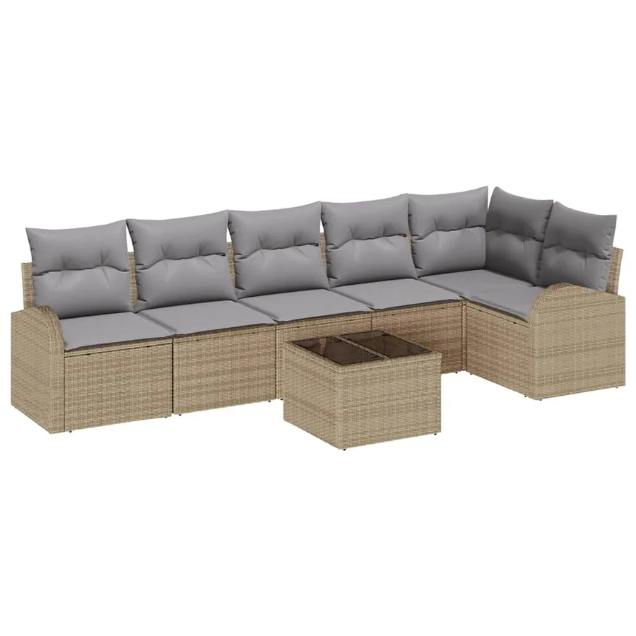 Ensemble de canapé de jardin 7 pcs Beige et gris clair - 2