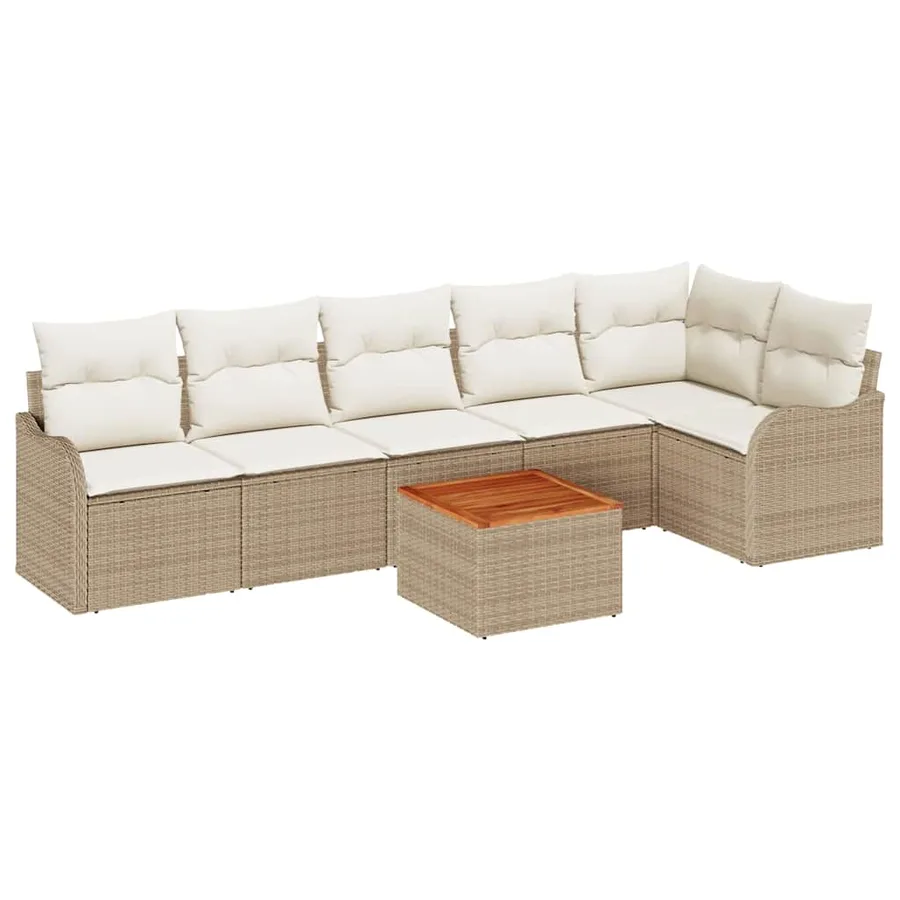 Ensemble de canapé de jardin avec coussin 7 pcs Beige polyrotin - 2
