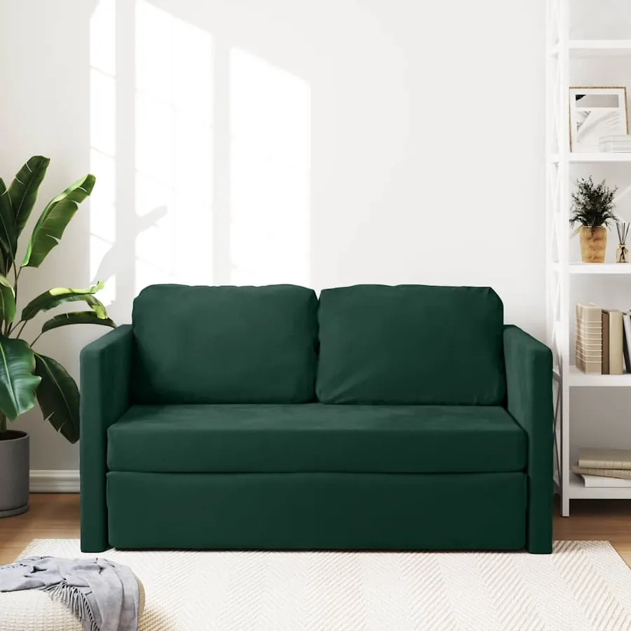 Canapé-lit 2 en 1 vert foncé 122x204x55 cm velours - 3