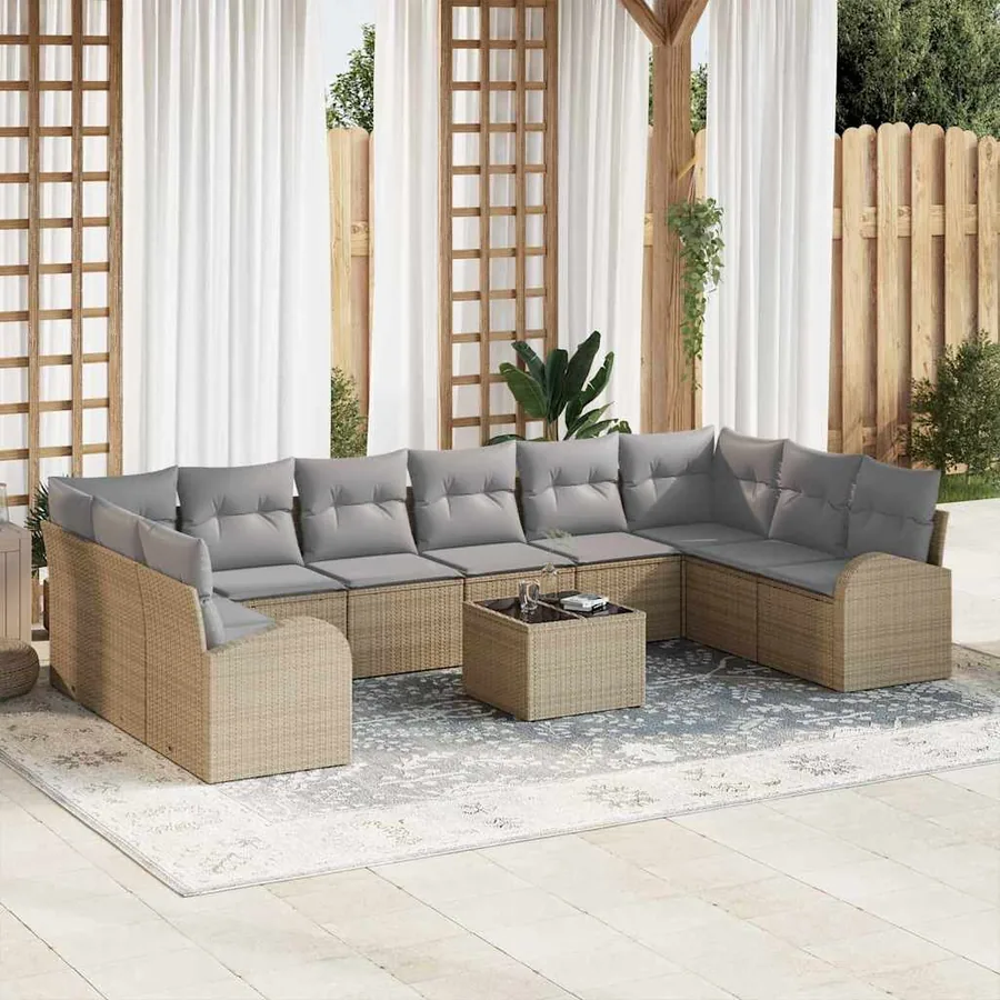 Ensemble de Canapés avec coussin 11 pcs Beige Polyrotin