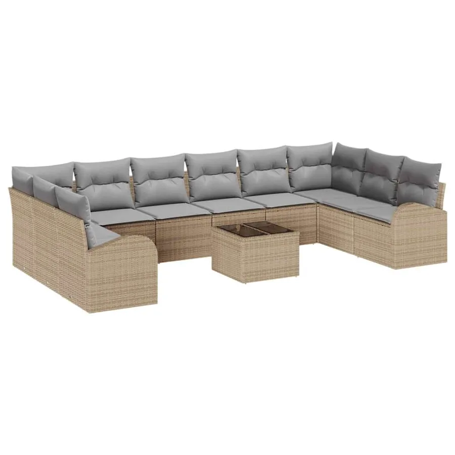 Ensemble de Canapés avec coussin 11 pcs Beige Polyrotin - 2