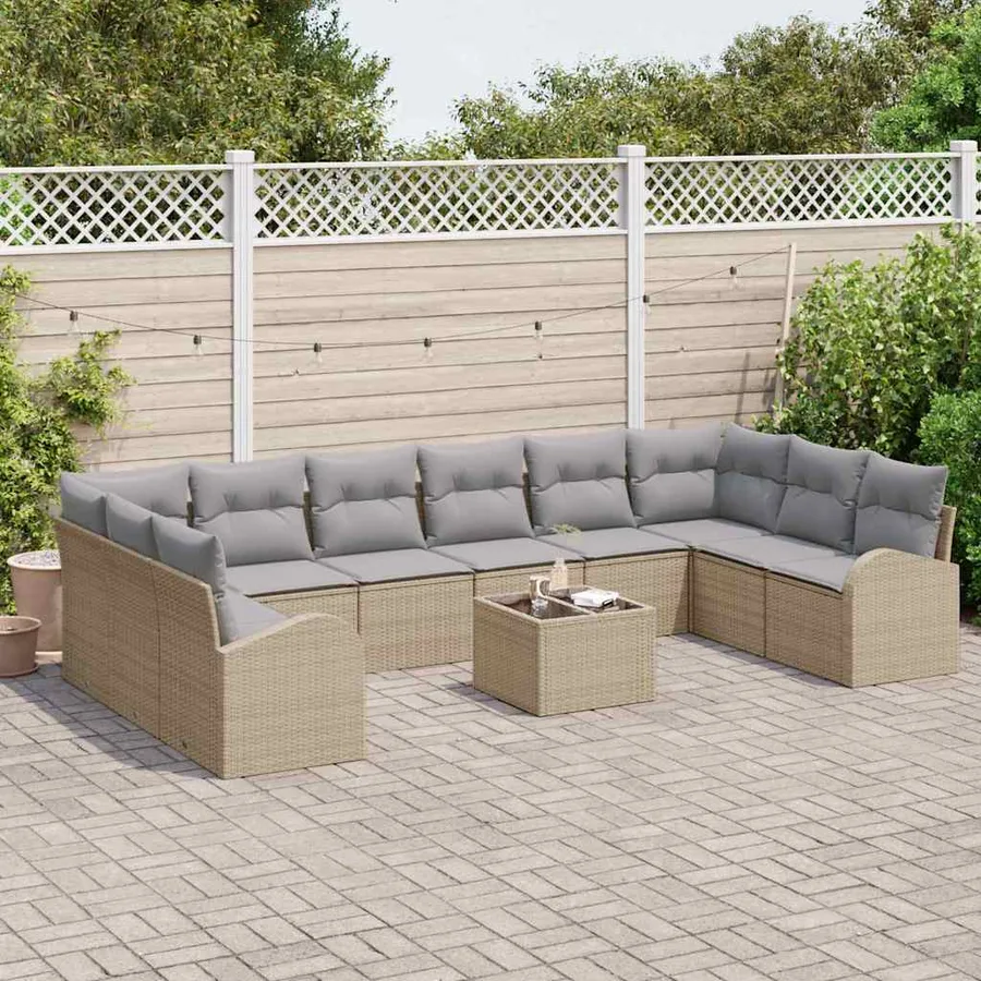 Ensemble de Canapés avec coussin 11 pcs Beige Polyrotin - 3