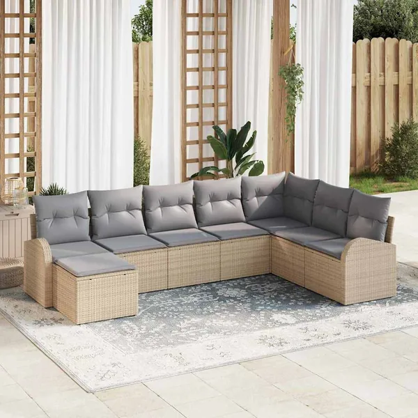 Ensemble de canapé de jardin 8 pcs Beige Poly rotin