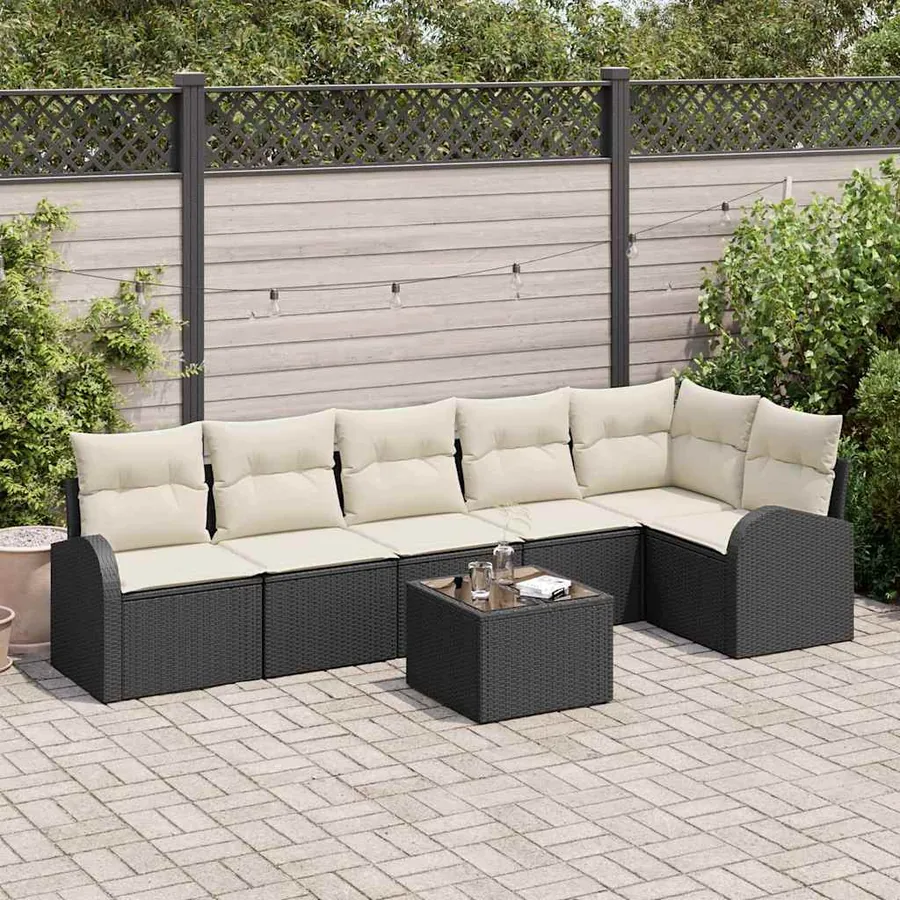 Ensemble de canapé de jardin avec coussin 7 pcs Noir Poly rotin