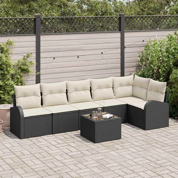 Ensemble de canapé de jardin avec coussin 7 pcs Noir Poly rotin