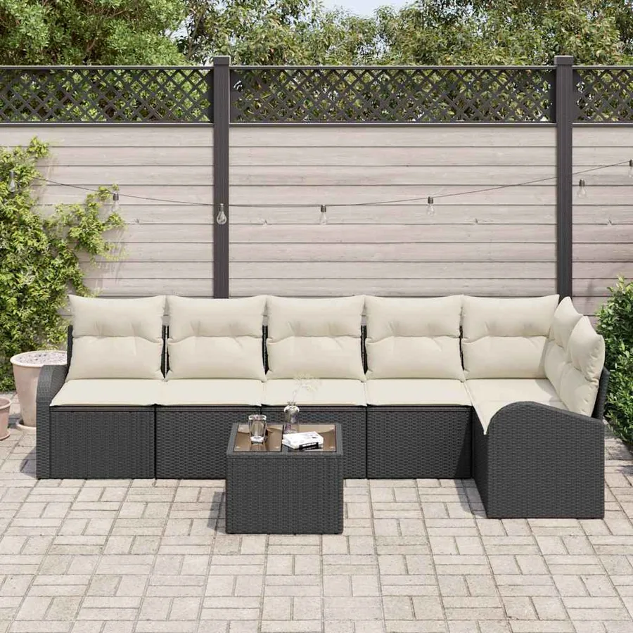 Ensemble de canapé de jardin avec coussin 7 pcs Noir Poly rotin - 3