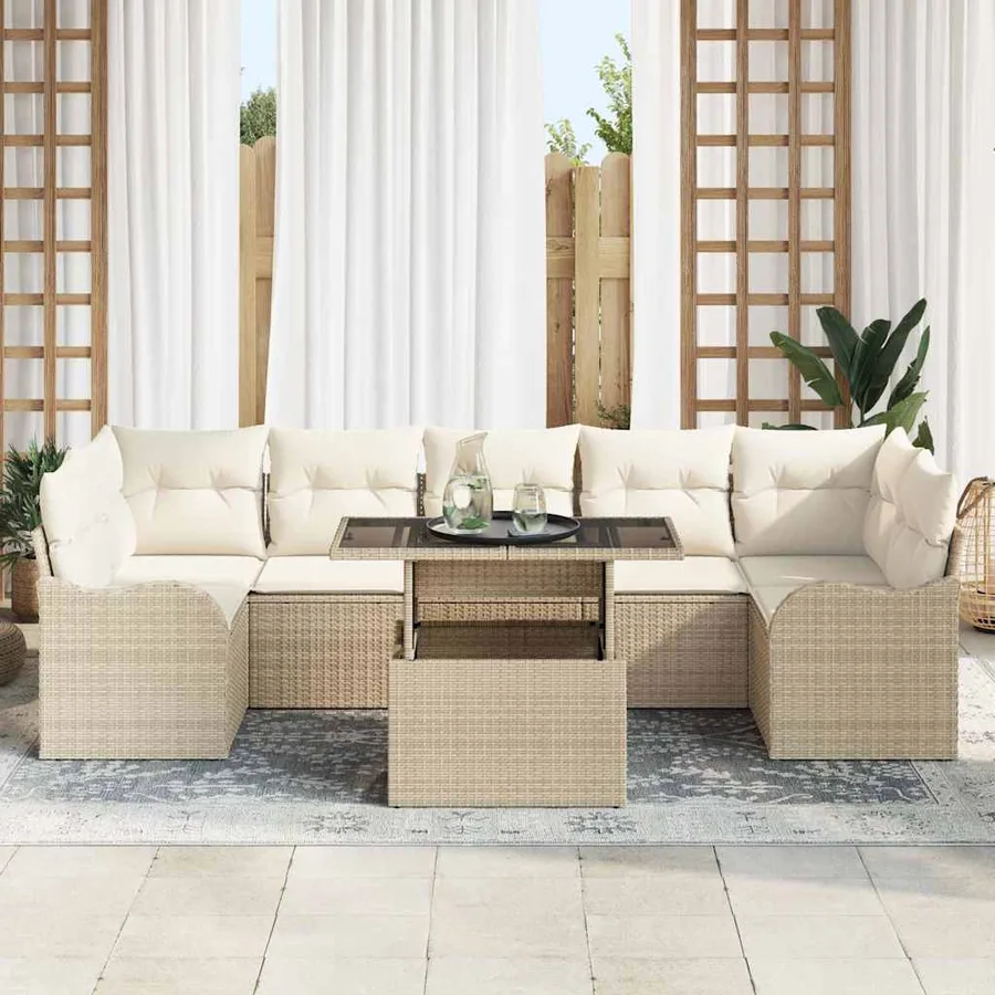 Ensemble de canapé de jardin avec coussin 8 pcs Beige polyrotin - 3