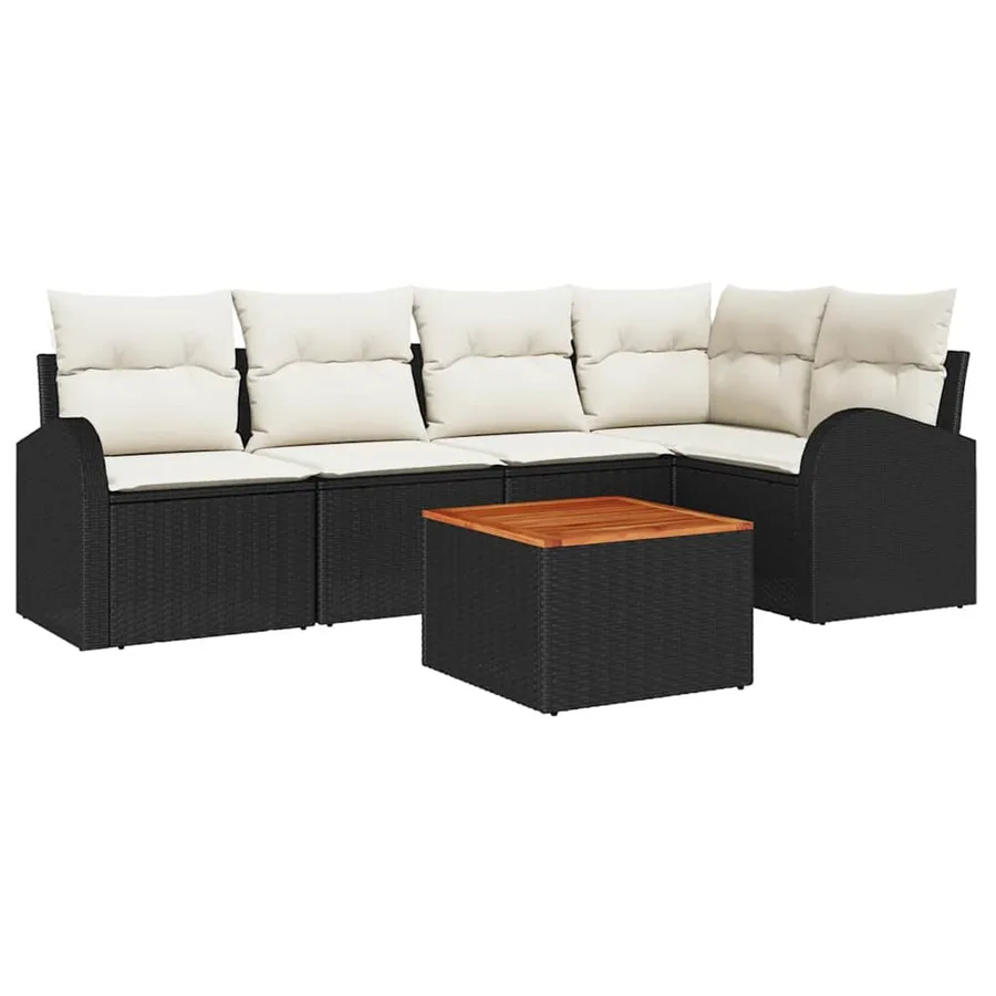 Ensemble de canapé de jardin avec coussin 6 pcs Noir polyrotin - 2