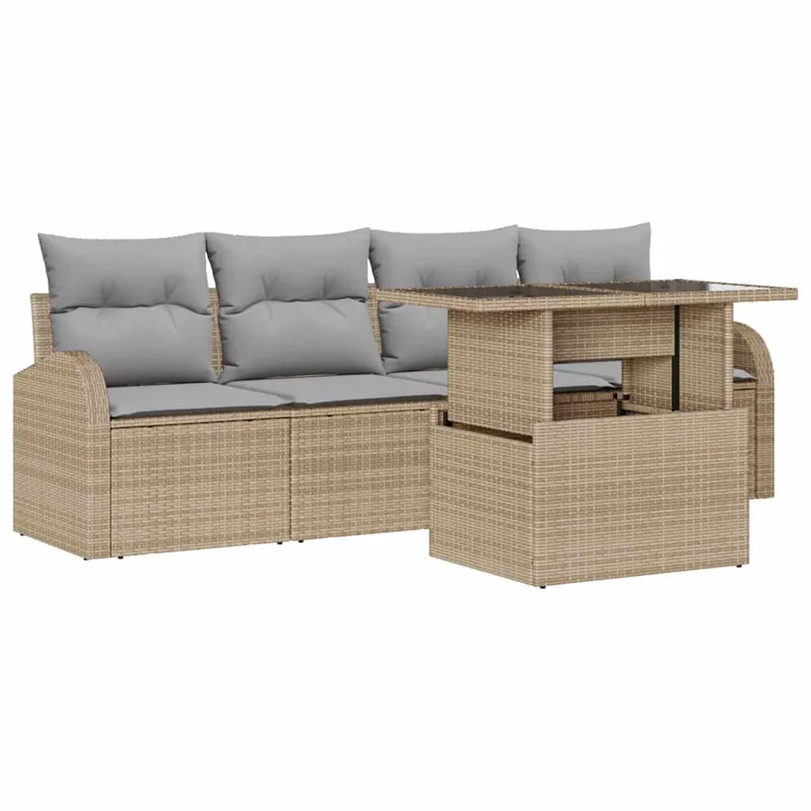 Ensemble de canapé de jardin 5 pcs Beige Poly rotin - 2