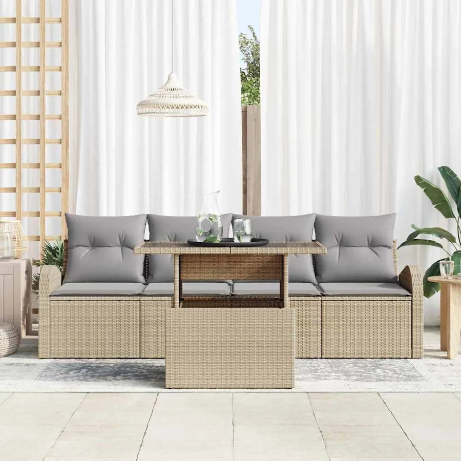 Ensemble de canapé de jardin 5 pcs Beige Poly rotin - 3