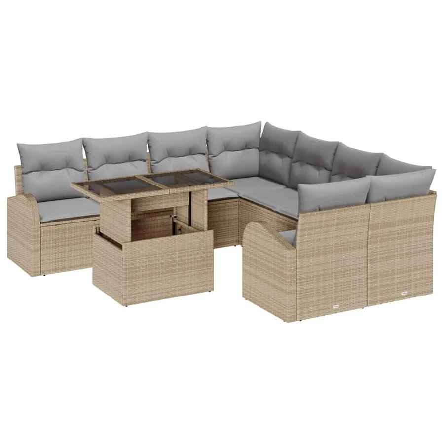 Ensemble de canapé de jardin 9 pcs Beige polyrotin - 2