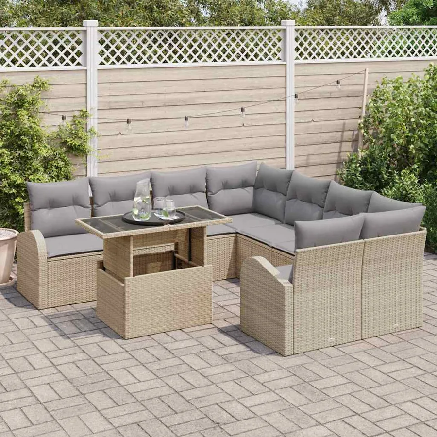 Ensemble de canapé de jardin 9 pcs Beige polyrotin - 3