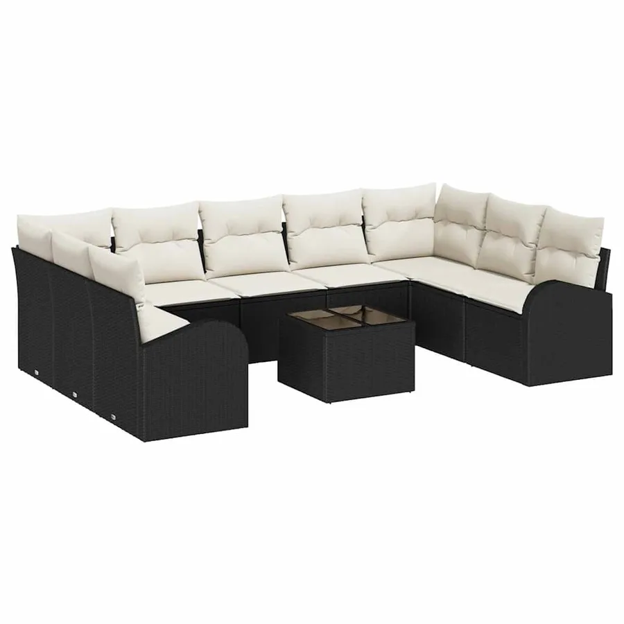 Ensemble de Canapés avec coussin 10 pcs Noir Poly Rattan - 2