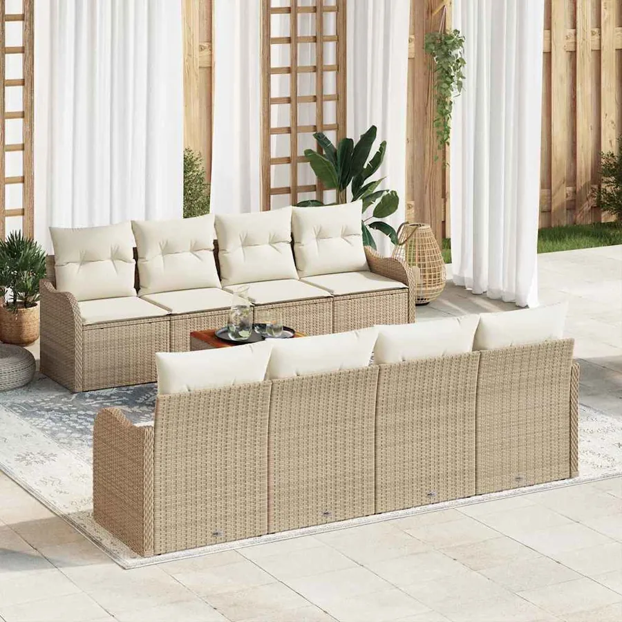 Ensemble de canapé de jardin avec coussin 9 pcs Beige polyrotin