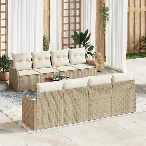 Ensemble de canapé de jardin avec coussin 9 pcs Beige polyrotin