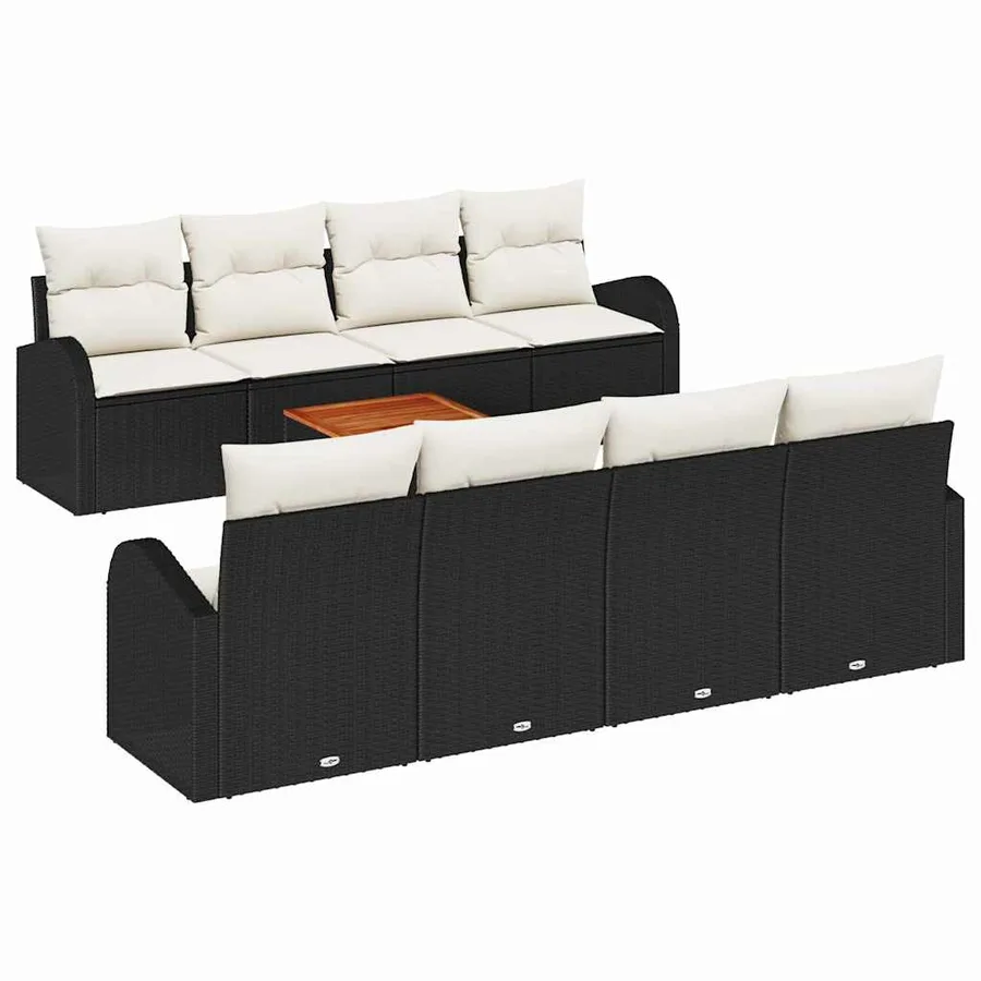 Ensemble de canapé de jardin avec coussin 9 pcs Noir polyrotin - 2