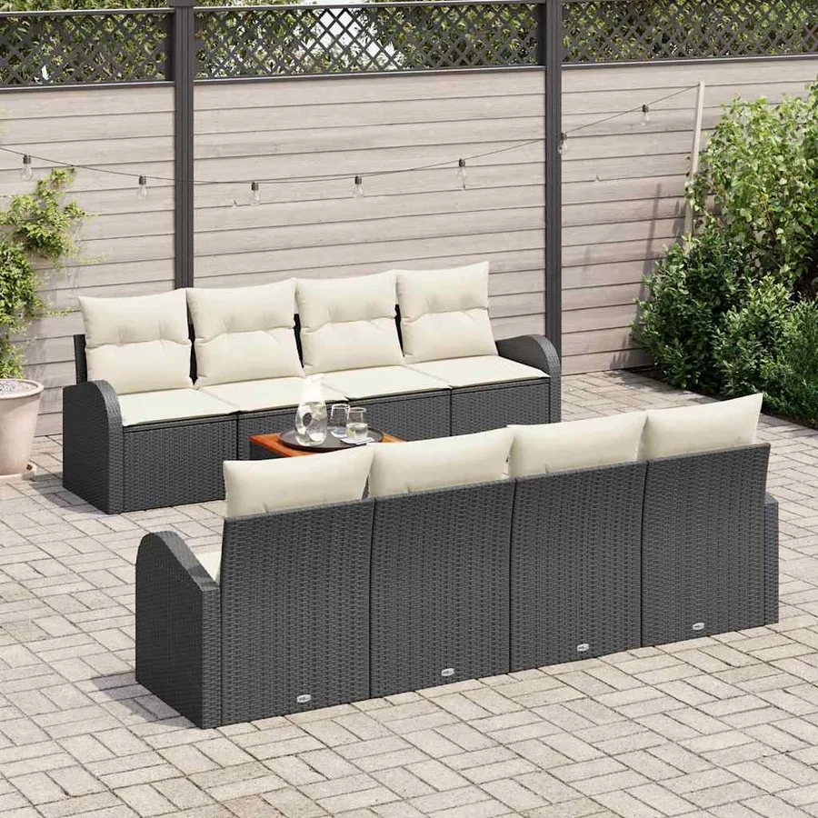 Ensemble de canapé de jardin avec coussin 9 pcs Noir polyrotin - 3