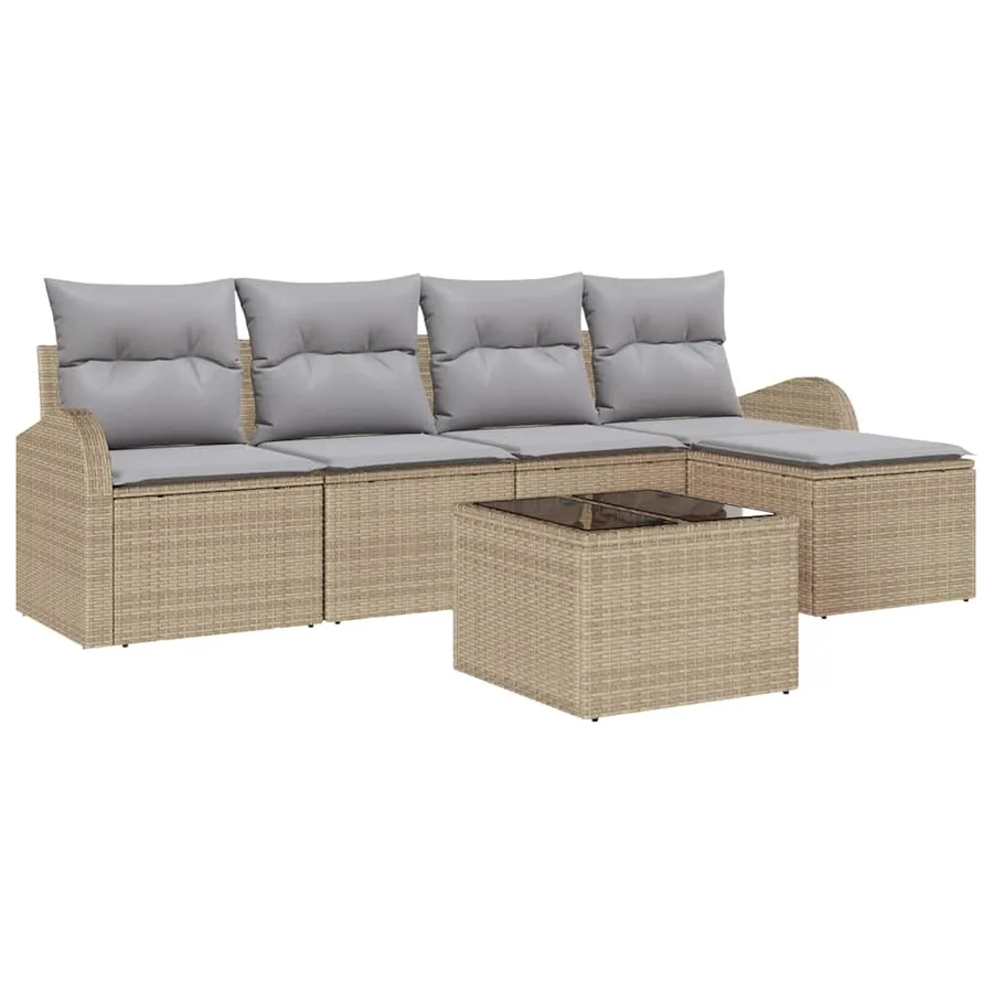 Ensemble de canapé de jardin 6 pcs Beige polyrotin - 2