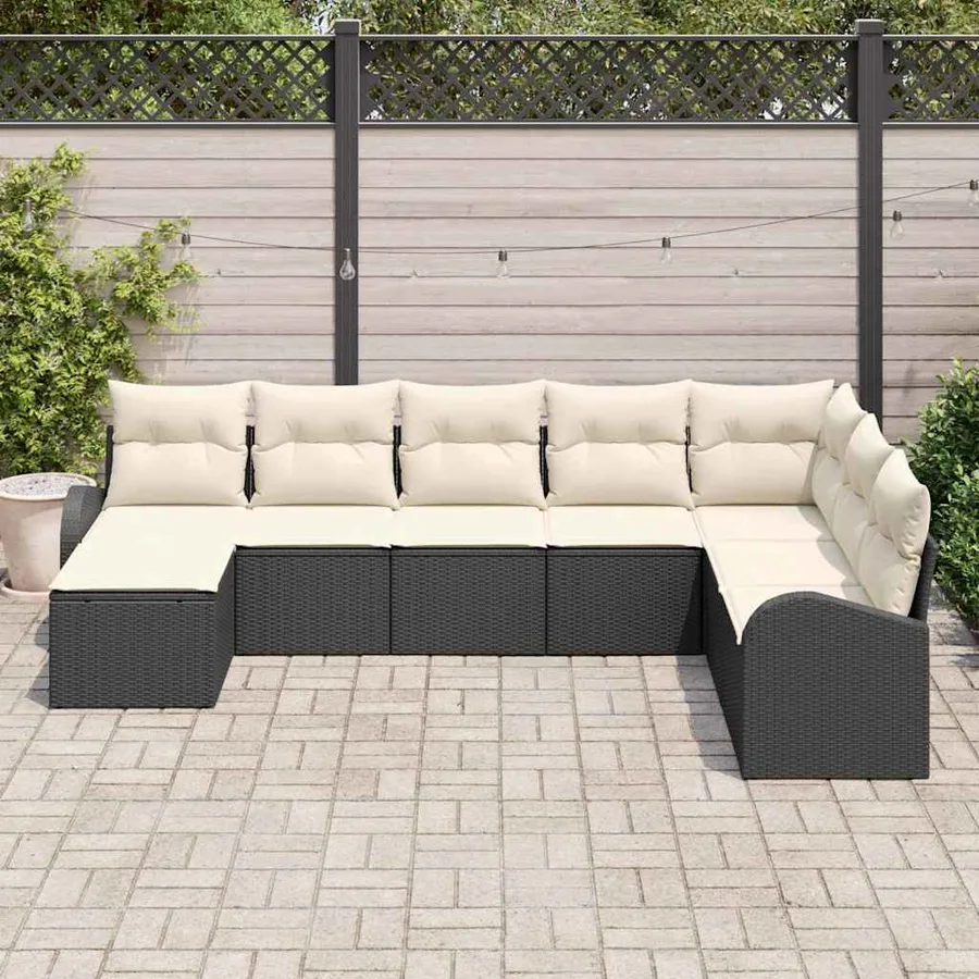 Ensemble de canapé de jardin avec coussin 8 pcs Noir Poly rotin - 3