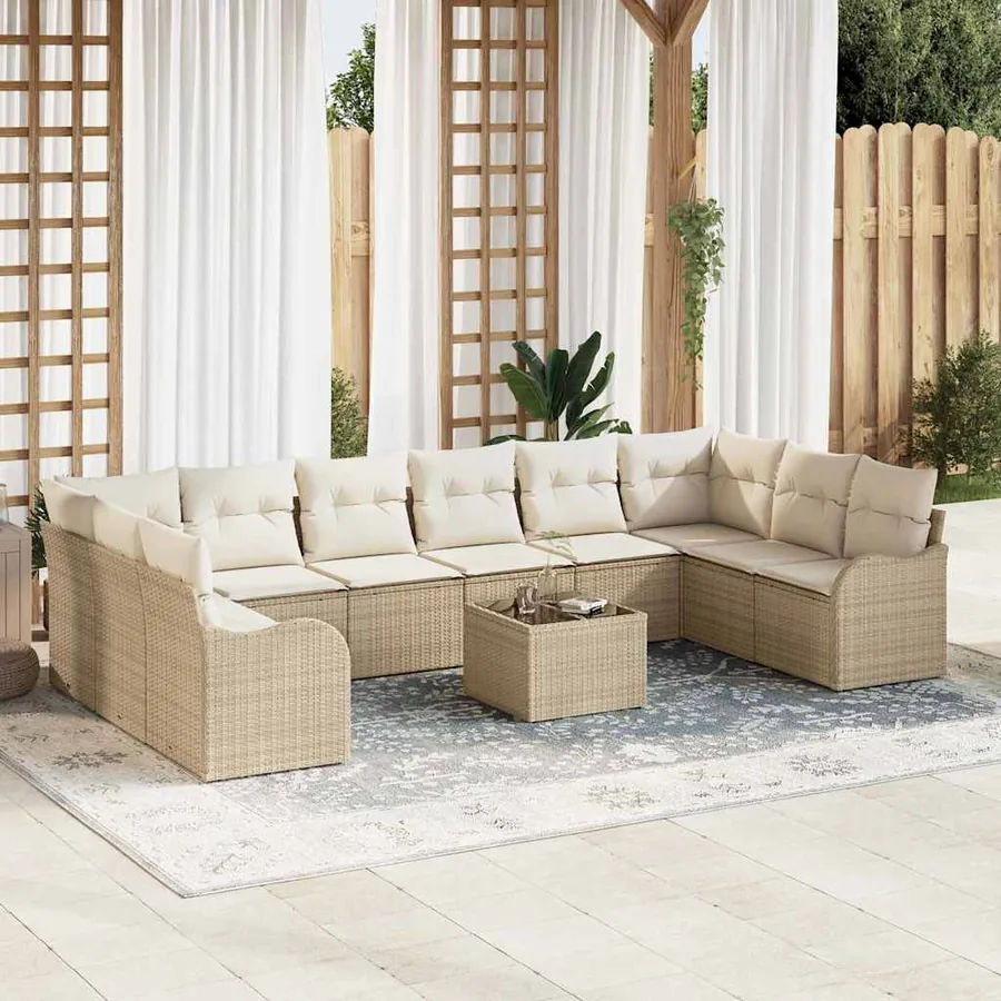 Ensemble de canapé de jardin 11 pcs Beige polyrotin