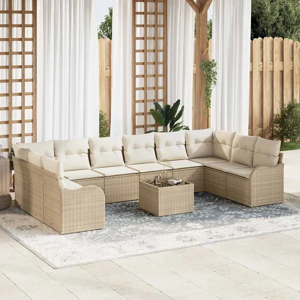 Ensemble de canapé de jardin 11 pcs Beige polyrotin