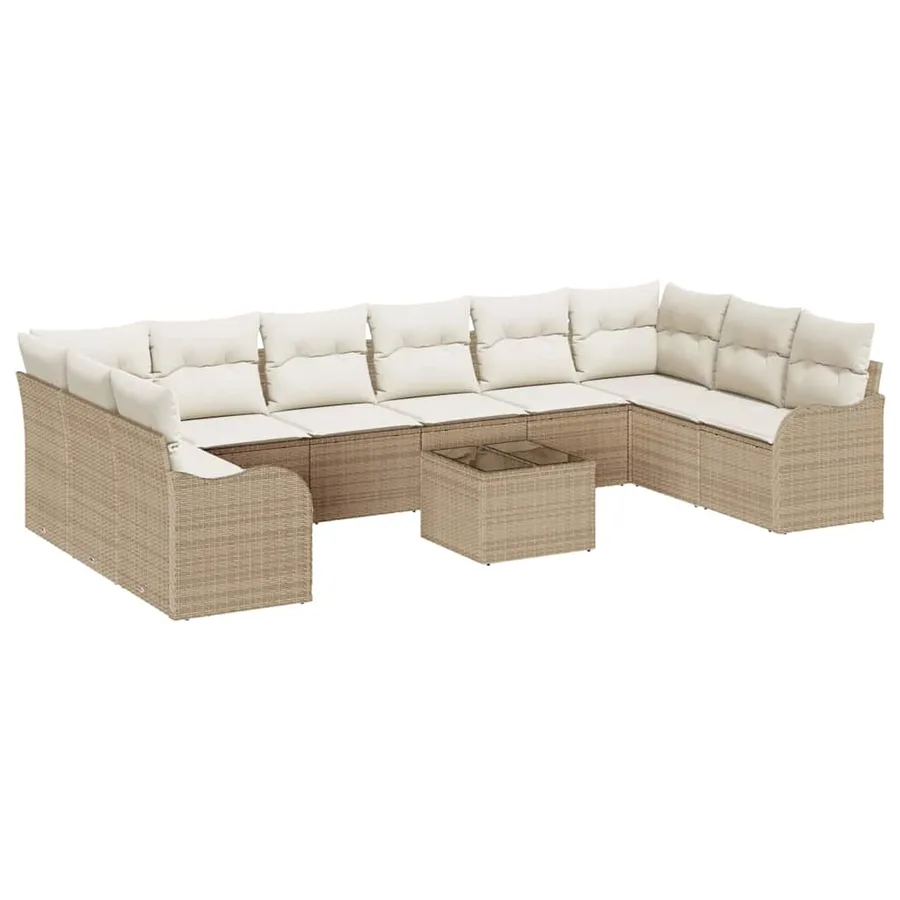 Ensemble de canapé de jardin 11 pcs Beige polyrotin - 2