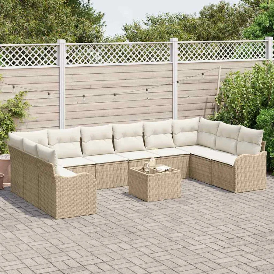 Ensemble de canapé de jardin 11 pcs Beige polyrotin - 3