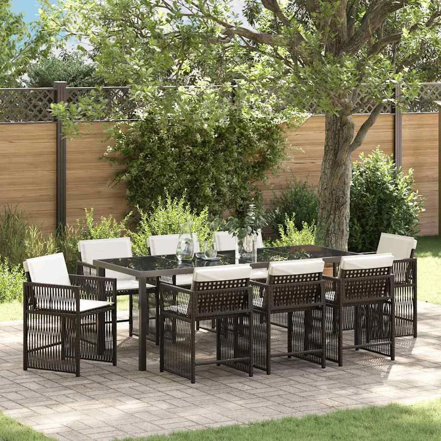 Ensemble de salle à manger pour jardin 9 pcs Marron polyrotin