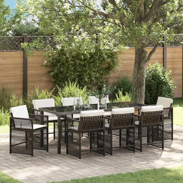 Ensemble de salle à manger pour jardin 9 pcs Marron polyrotin