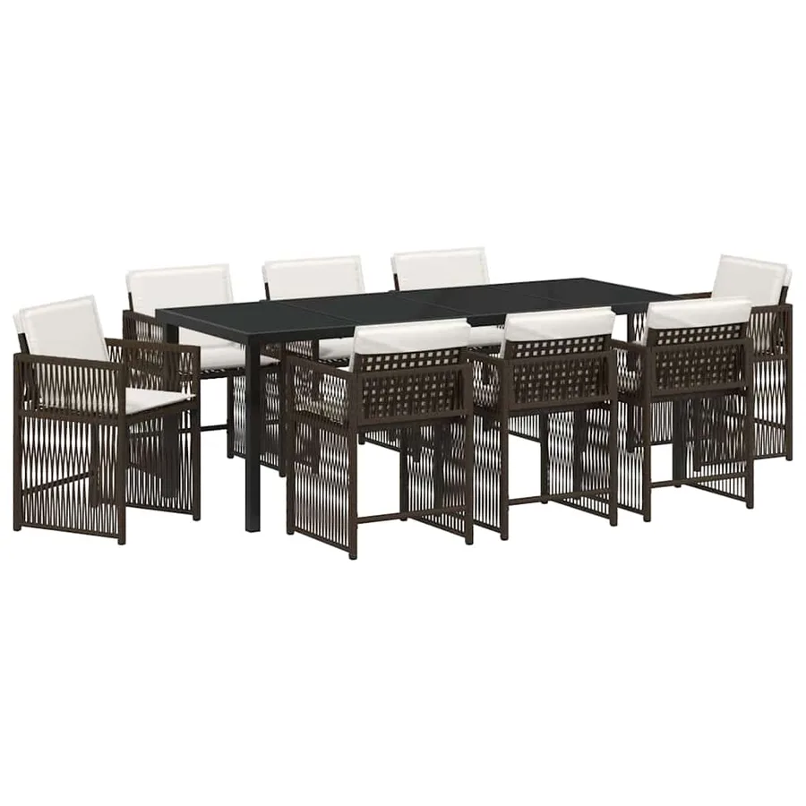 Ensemble de salle à manger pour jardin 9 pcs Marron polyrotin - 2