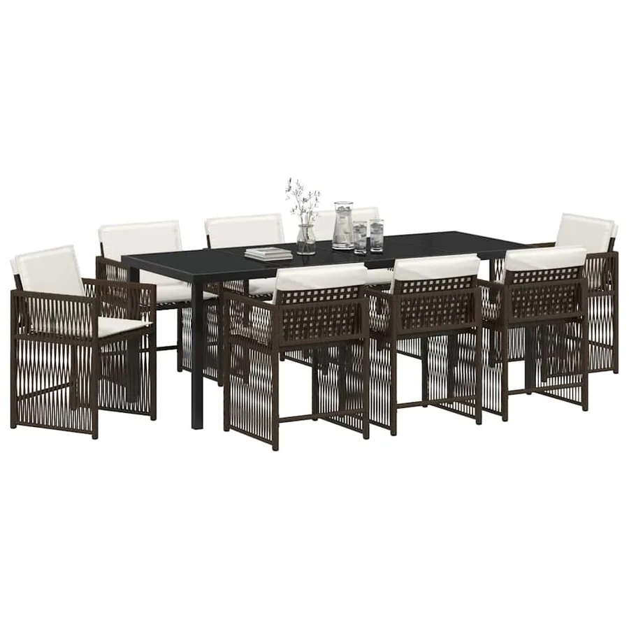 Ensemble de salle à manger pour jardin 9 pcs Marron polyrotin - 3