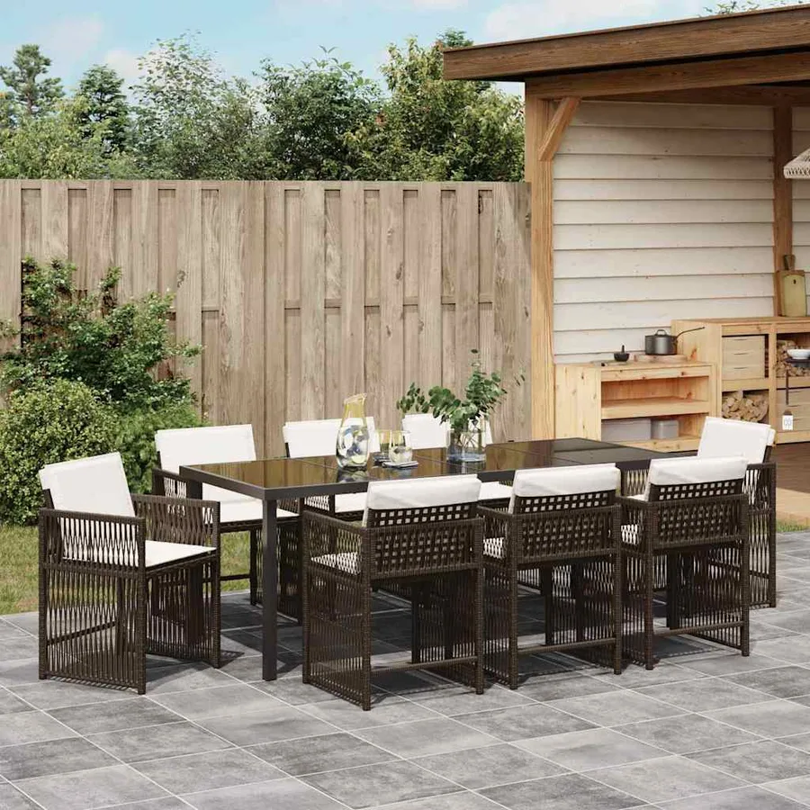 Ensemble de salle à manger pour jardin 9 pcs Marron polyrotin - 4