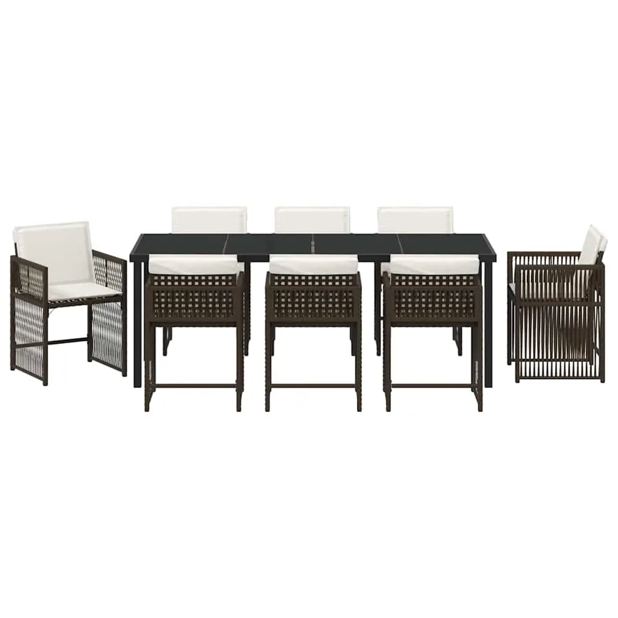 Ensemble de salle à manger pour jardin 9 pcs Marron polyrotin - 7