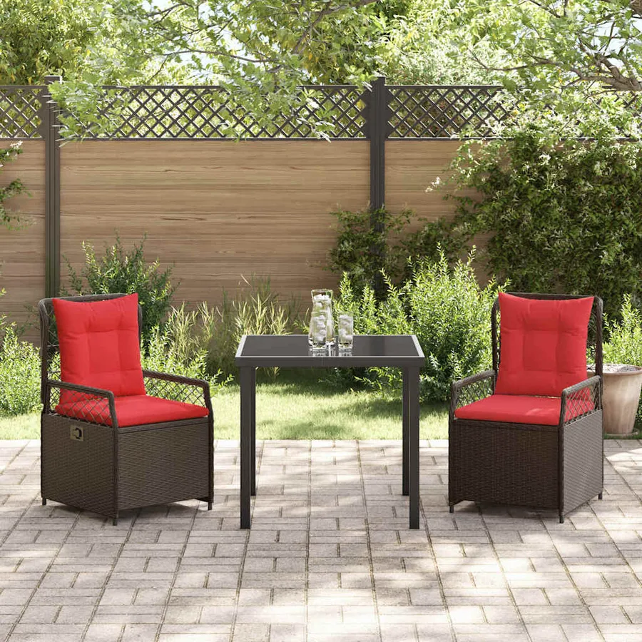 Ensemble de salle à manger pour jardin 3 pcs Marron polyrotin - 4