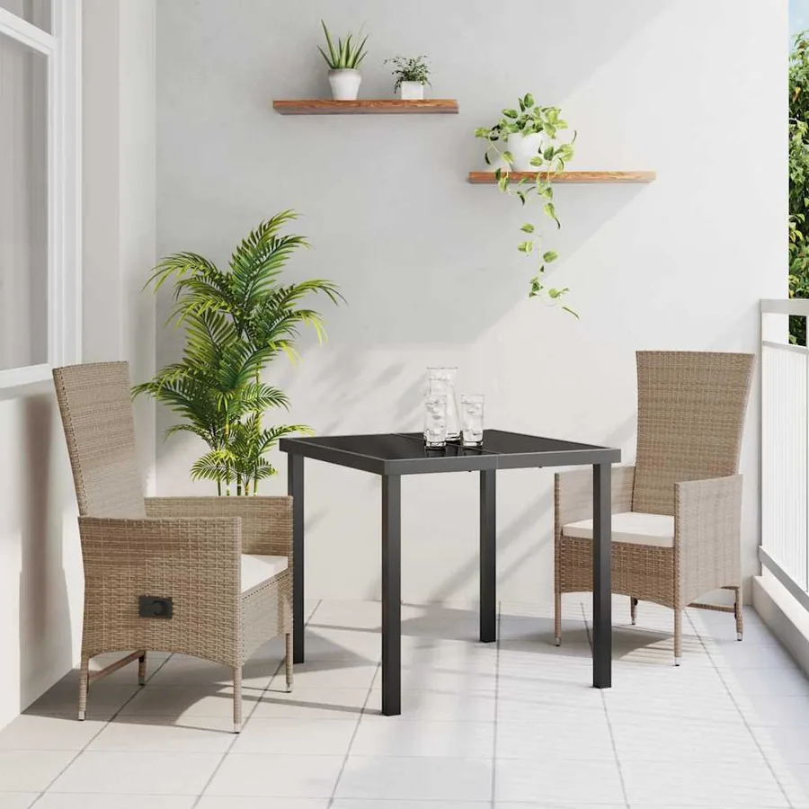 Ensemble de salle à manger pour jardin 3 pcs Beige polyrotin